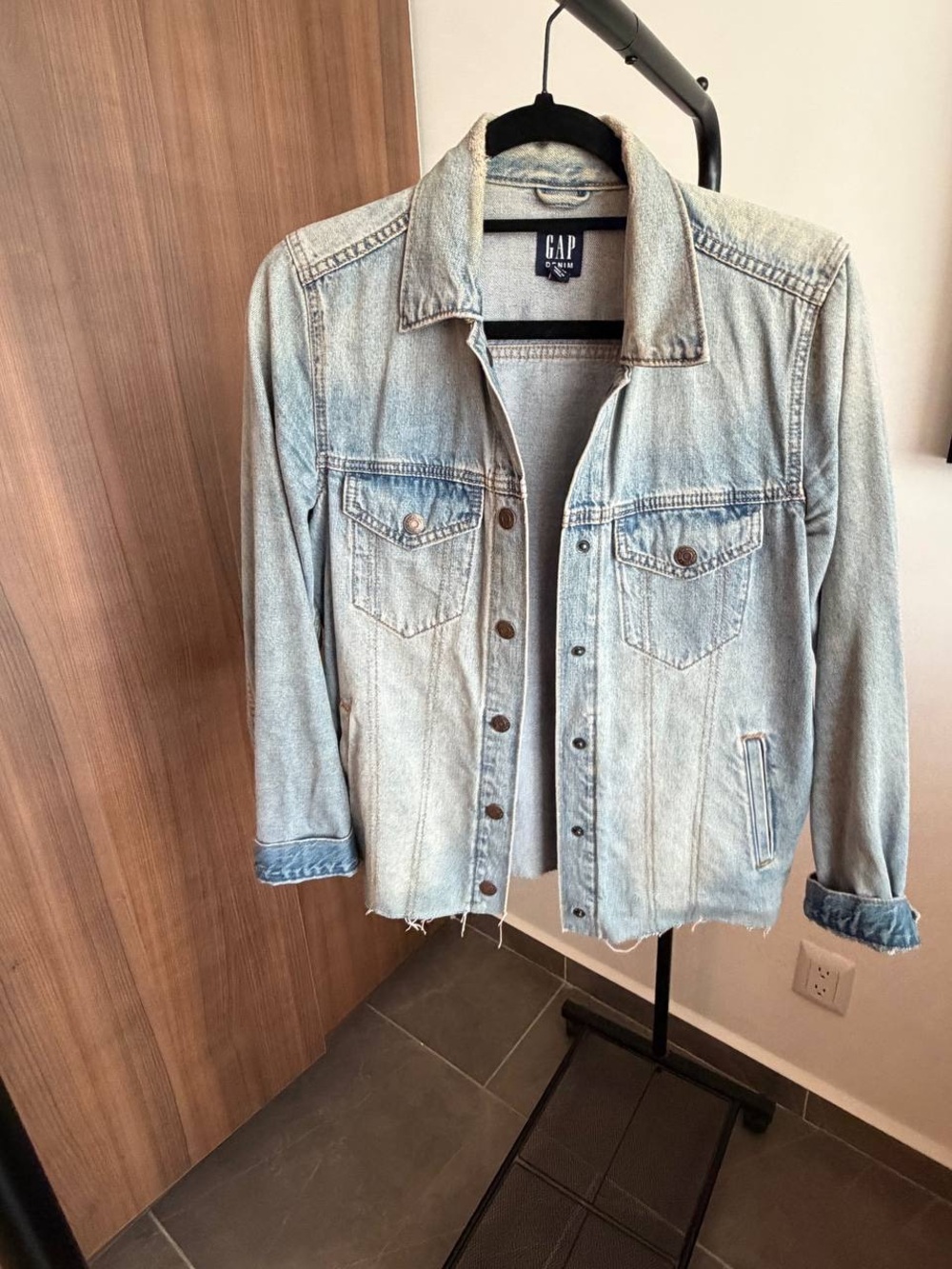GAP Distressed Light Wash Denim Jacket - Pale Blue